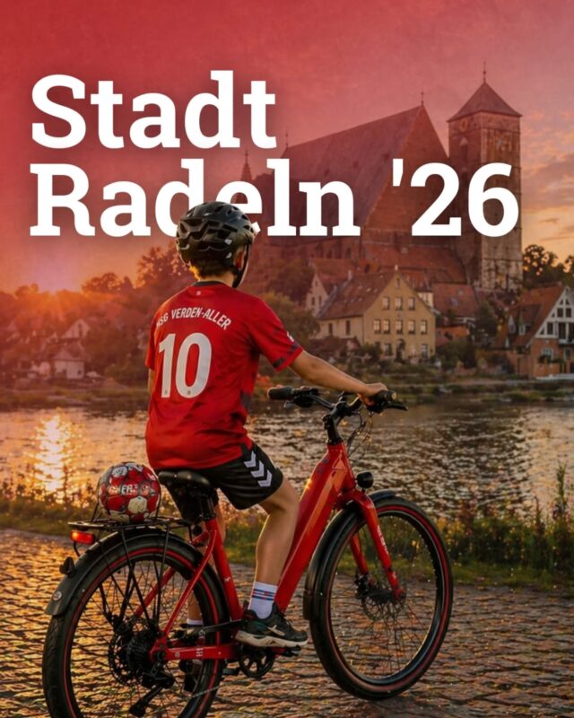 Stadtradeln startet – und wir sind dabei!

Vom 01. bis 21. Mai heißt es auch in Verden wieder:
Rauf aufs Rad und Kilometer sammeln! Ob zur Schule, zum Training oder einfach eine Runde durch die Stadt – jeder Kilometer zählt 

Als HSG Verden-Aller wollen wir gemeinsam zeigen,
wie viel Power in unserer Gemeinschaft steckt.

👉 Mach mit in unserem Team
👉 Sammle Kilometer für den Klimaschutz
👉 Und hab einfach Spaß auf dem Rad

Gemeinsam bewegen wir mehr – auch neben dem Spielfeld.